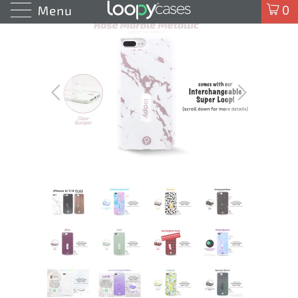 Never been used loopy case for an iPhone 8. With rose gold bumper & duster bag.